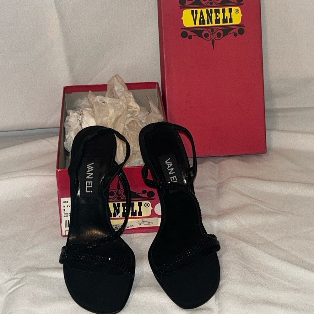 Vaneli Women's Black Strappy Heels